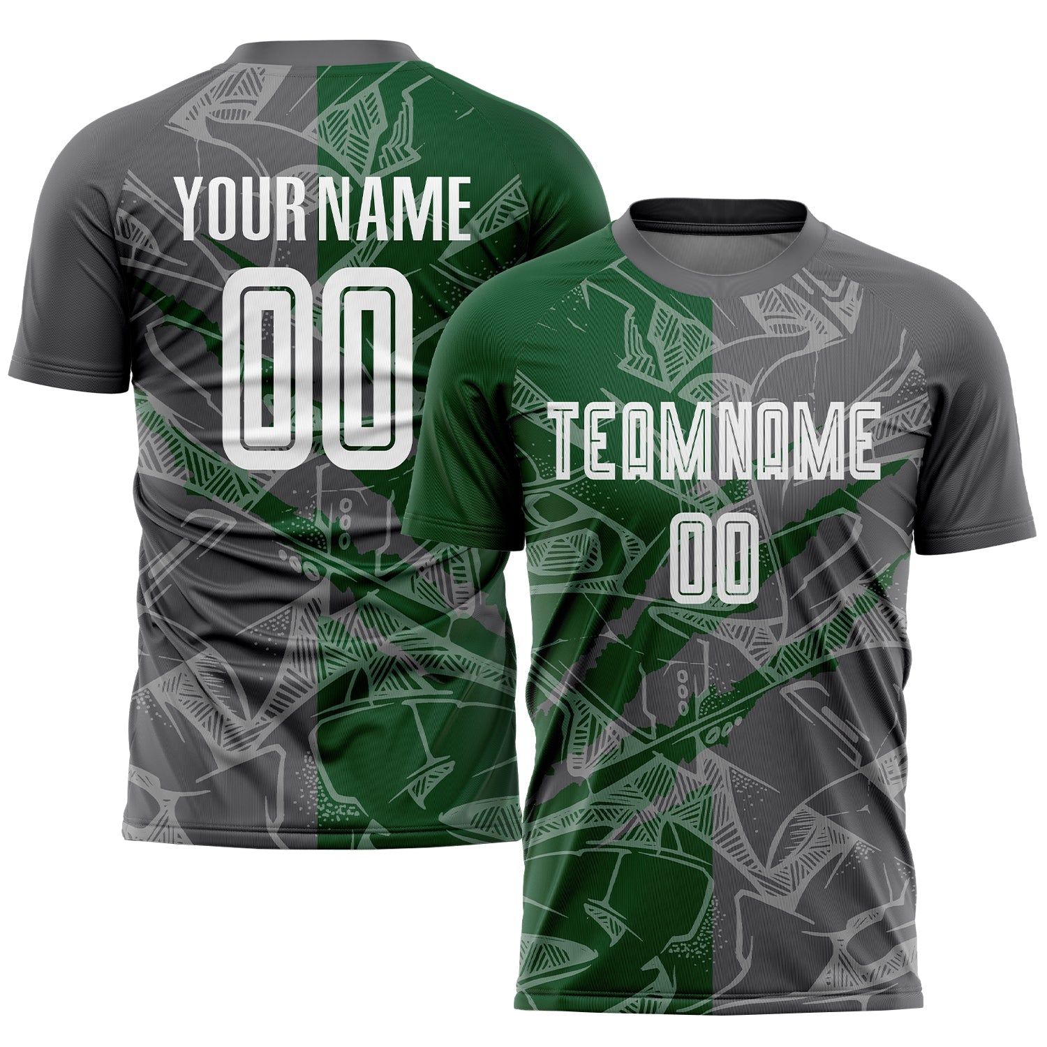 Custom Graffiti Pattern Steel Gray-Green Scratch Sublimation Soccer Uniform Jersey - Main View