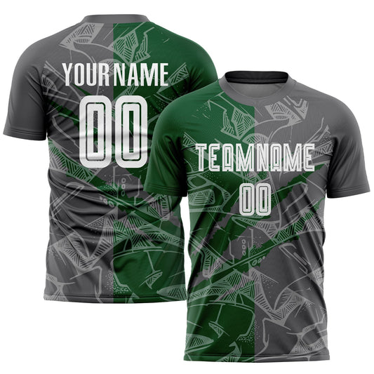 Custom Graffiti Pattern Steel Gray-Green Scratch Sublimation Soccer Uniform Jersey - Main View