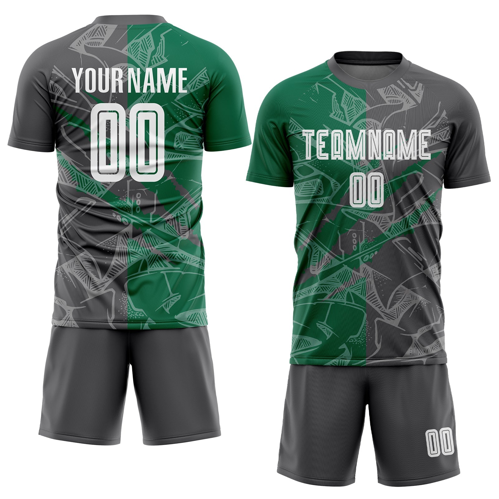 Custom Graffiti Pattern Kelly Green-Steel Gray Scratch Sublimation Soccer Uniform Jersey view 2