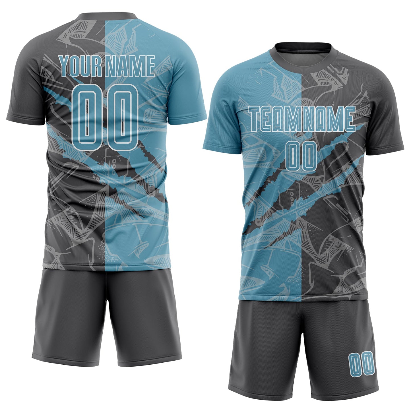Custom Graffiti Pattern Shadow Blue-Steel Gray Scratch Sublimation Soccer Uniform Jersey view 2