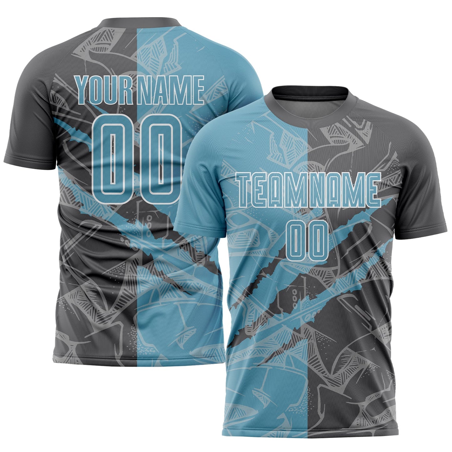 Custom Graffiti Pattern Shadow Blue-Steel Gray Scratch Sublimation Soccer Uniform Jersey - Main View