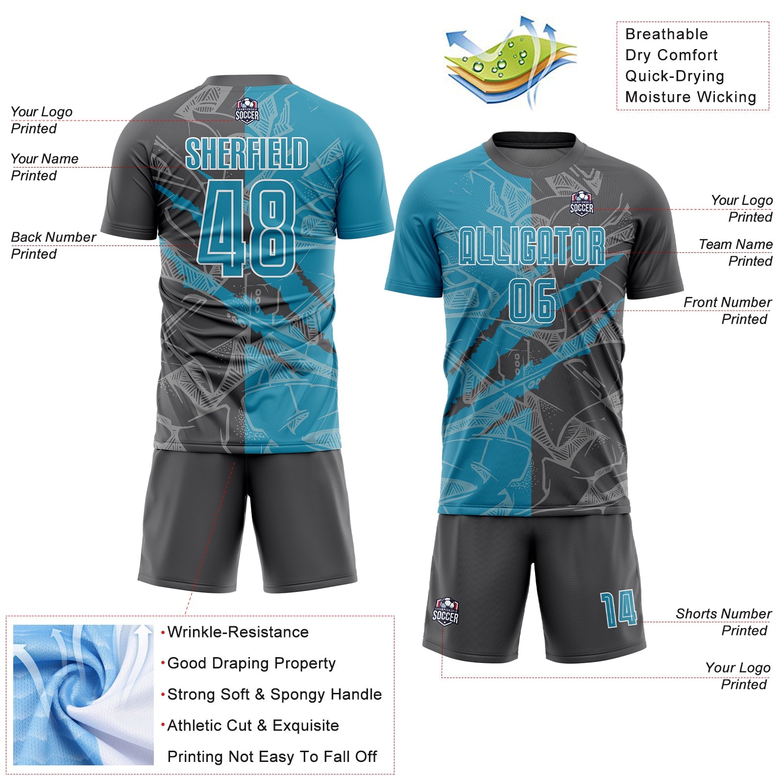 Custom Graffiti Pattern Panther Blue-Steel Gray Scratch Sublimation Soccer Uniform Jersey view 4