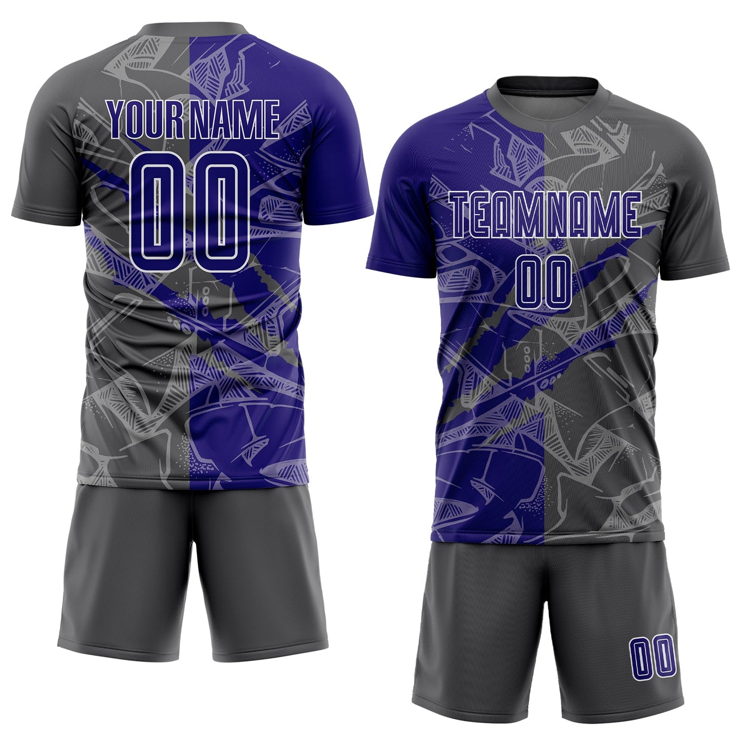 Custom Graffiti Pattern Dark Purple-Steel Gray Scratch Sublimation Soccer Uniform Jersey view 2