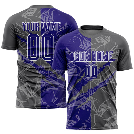 Custom Graffiti Pattern Dark Purple-Steel Gray Scratch Sublimation Soccer Uniform Jersey - Main View