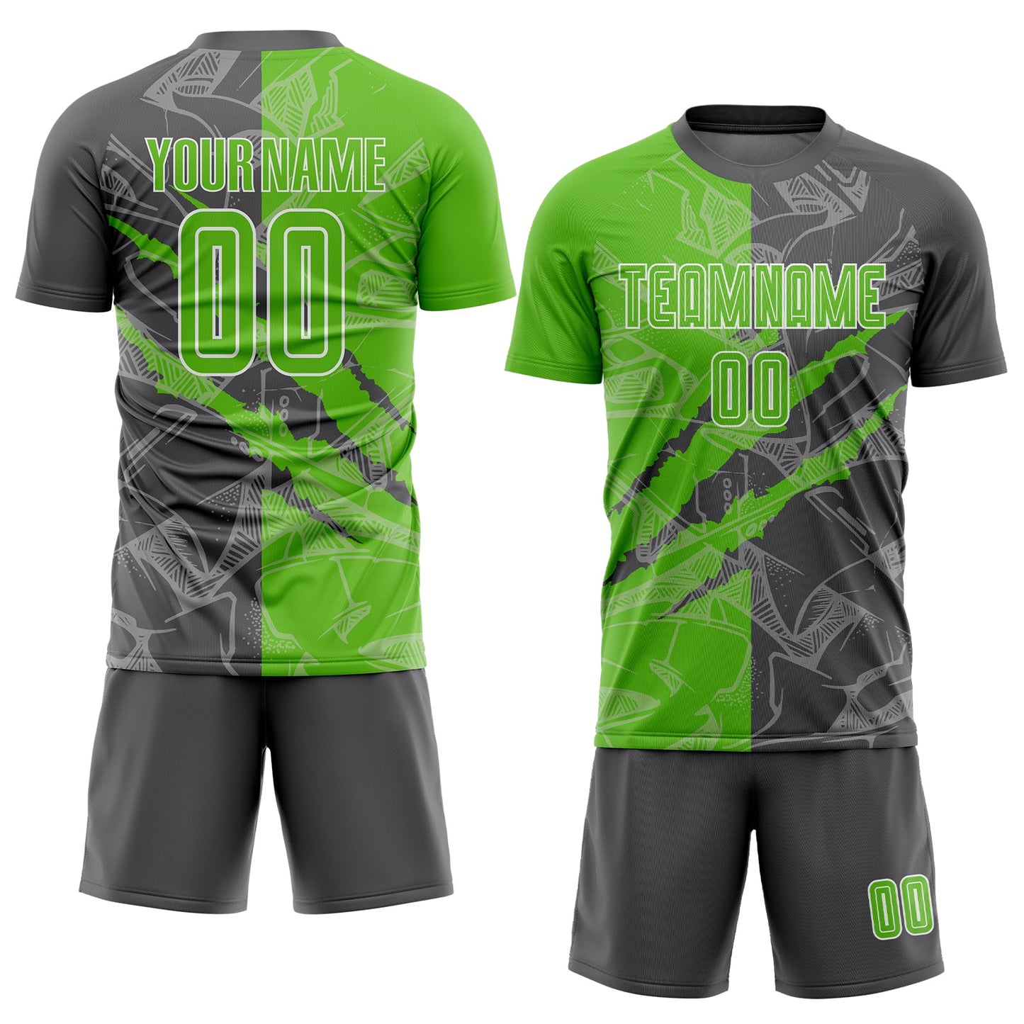 Custom Graffiti Pattern Aurora Green-Steel Gray Scratch Sublimation Soccer Uniform Jersey view 2