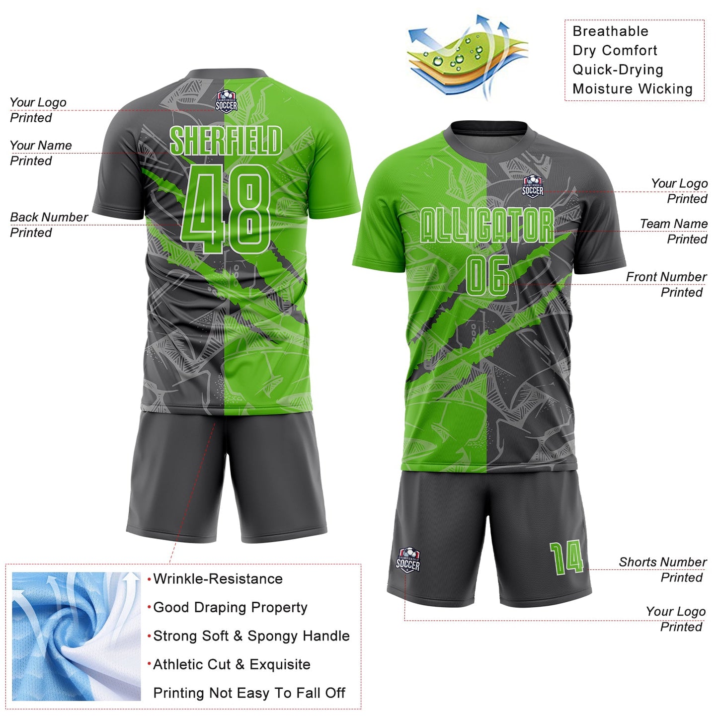 Custom Graffiti Pattern Aurora Green-Steel Gray Scratch Sublimation Soccer Uniform Jersey view 4