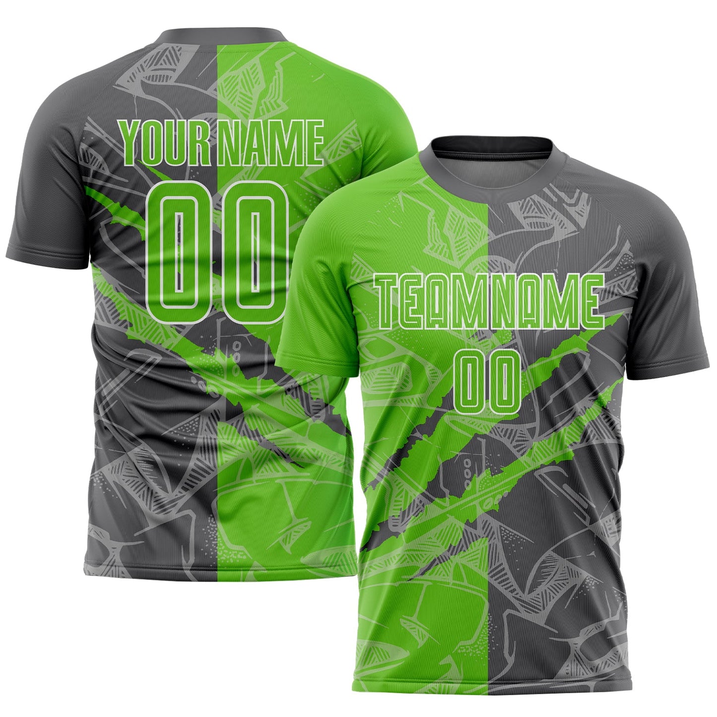 Custom Graffiti Pattern Aurora Green-Steel Gray Scratch Sublimation Soccer Uniform Jersey - Main View