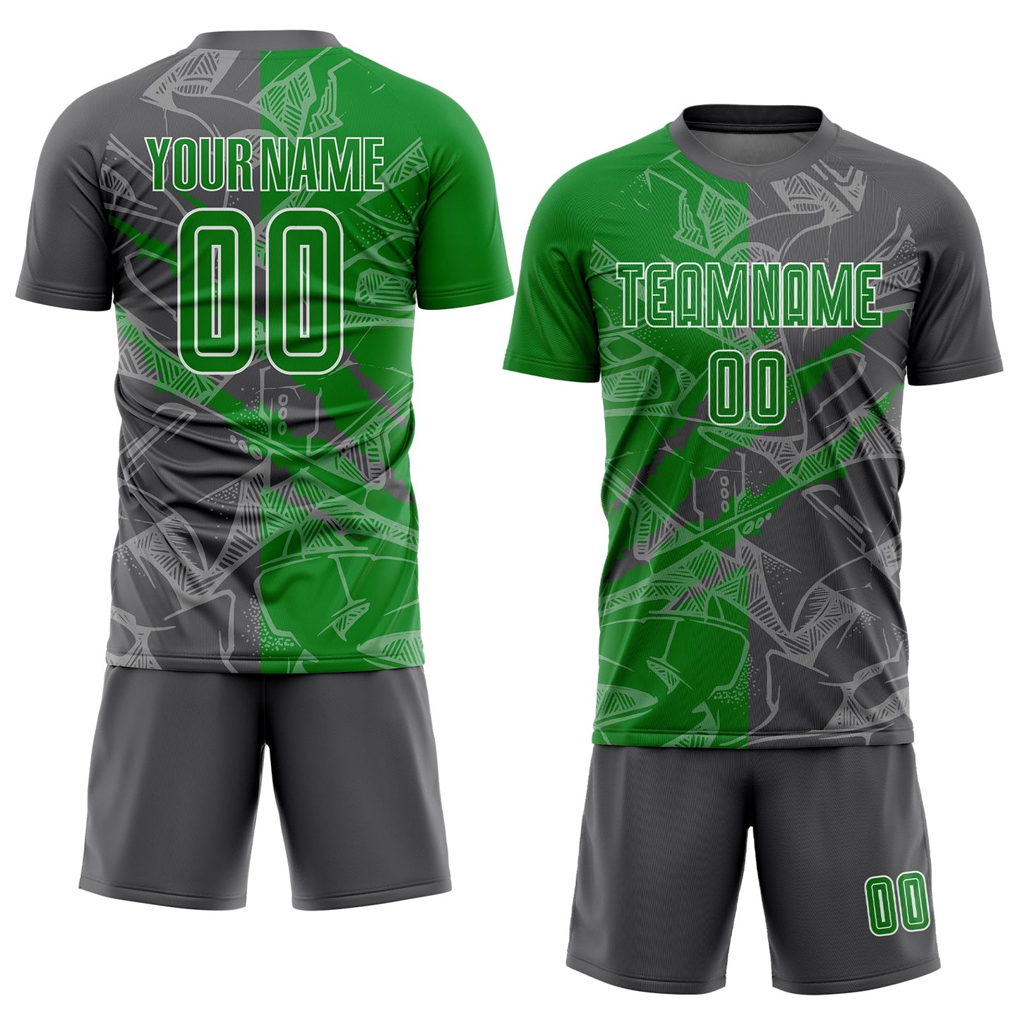 Custom Graffiti Pattern Grass Green-Steel Gray Scratch Sublimation Soccer Uniform Jersey view 2