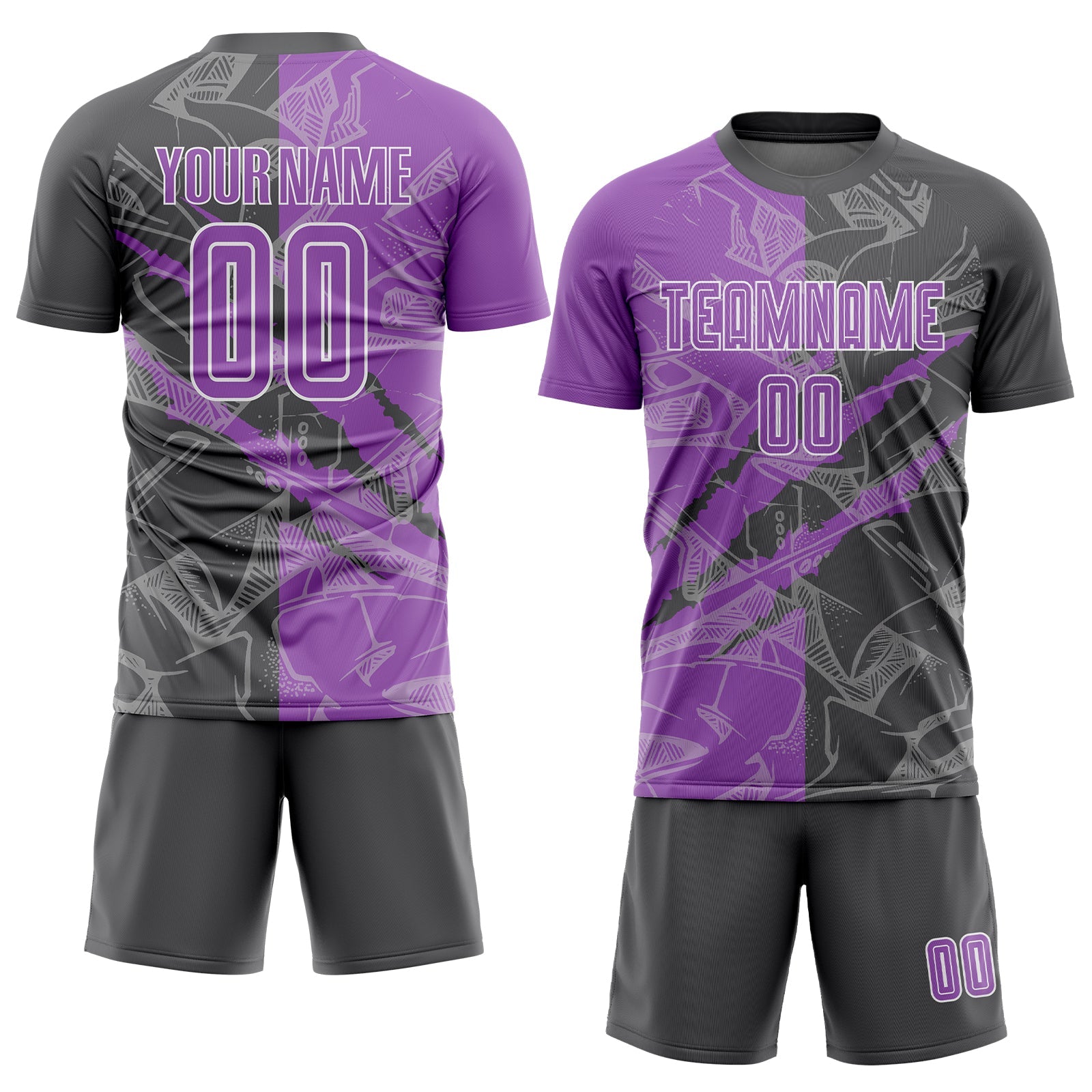 Custom Graffiti Pattern Medium Purple-Steel Gray Scratch Sublimation Soccer Uniform Jersey view 2