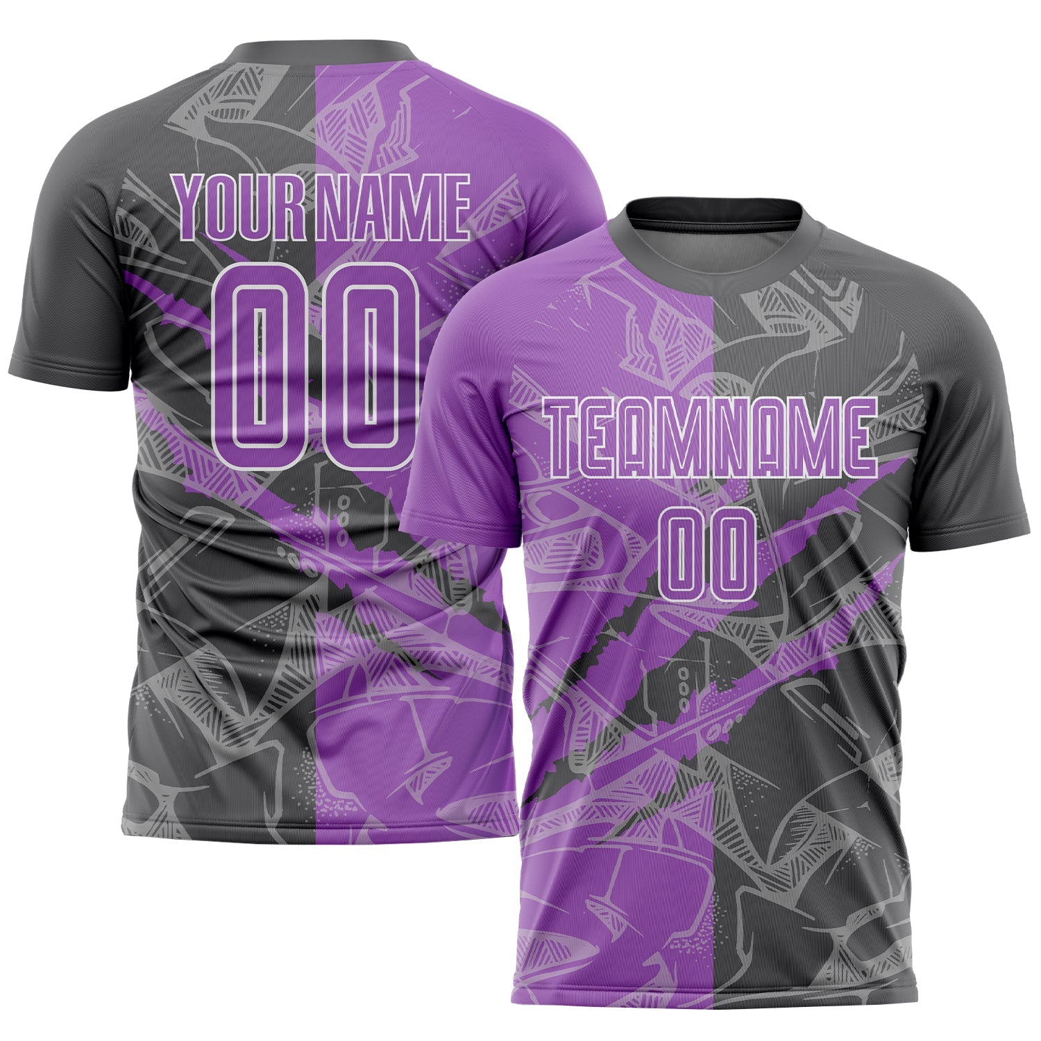 Custom Graffiti Pattern Medium Purple-Steel Gray Scratch Sublimation Soccer Uniform Jersey - Main View