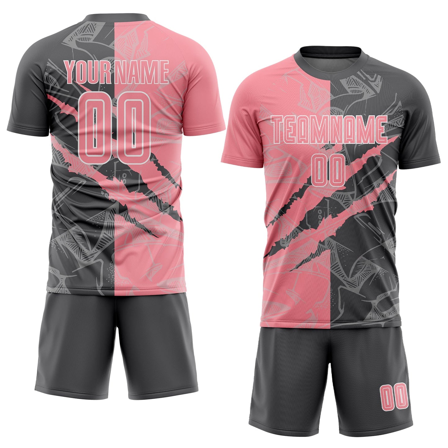 Custom Graffiti Pattern Medium Pink-Steel Gray Scratch Sublimation Soccer Uniform Jersey view 2