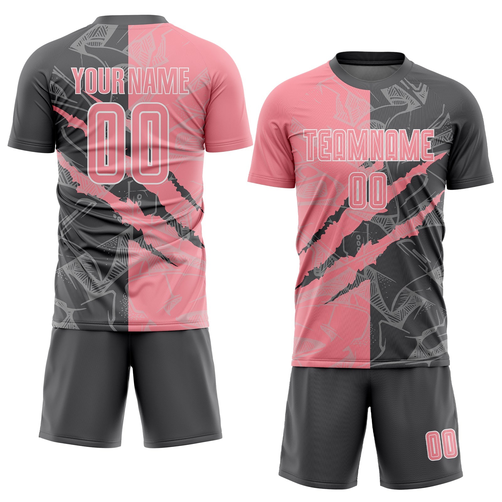 Custom Graffiti Pattern Medium Pink-Steel Gray Scratch Sublimation Soccer Uniform Jersey view 2