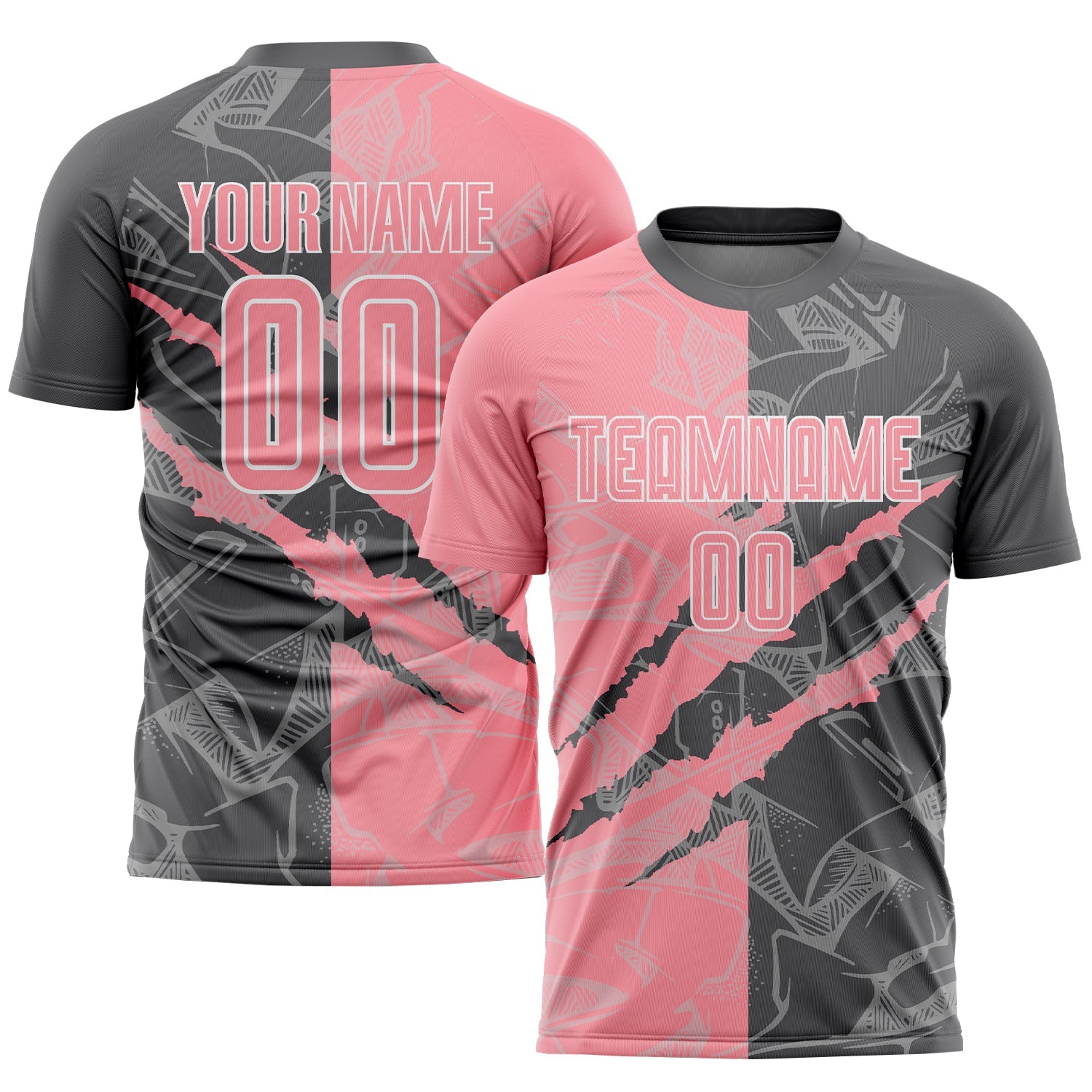 Custom Graffiti Pattern Medium Pink-Steel Gray Scratch Sublimation Soccer Uniform Jersey - Main View