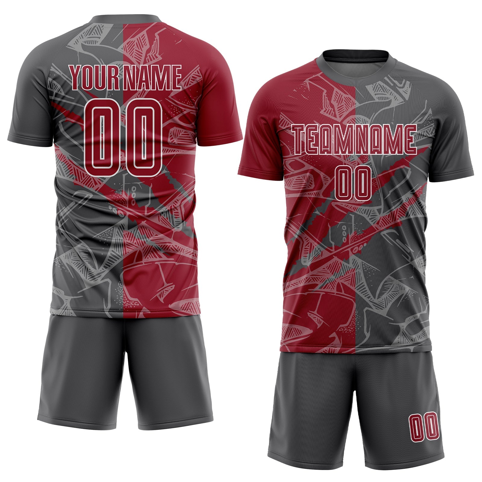 Custom Graffiti Pattern Cardinal-Steel Gray Scratch Sublimation Soccer Uniform Jersey view 2