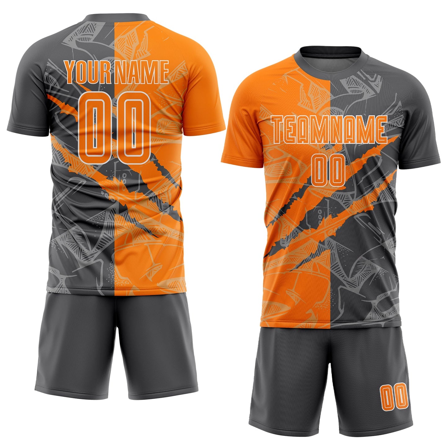 Custom Graffiti Pattern Bay Orange-Steel Gray Scratch Sublimation Soccer Uniform Jersey view 2