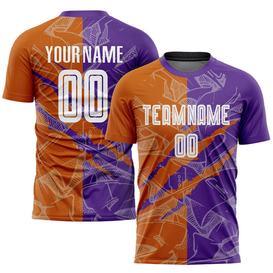 Custom Graffiti Pattern Texas Orange-Purple Scratch Sublimation Soccer Uniform Jersey - Main View