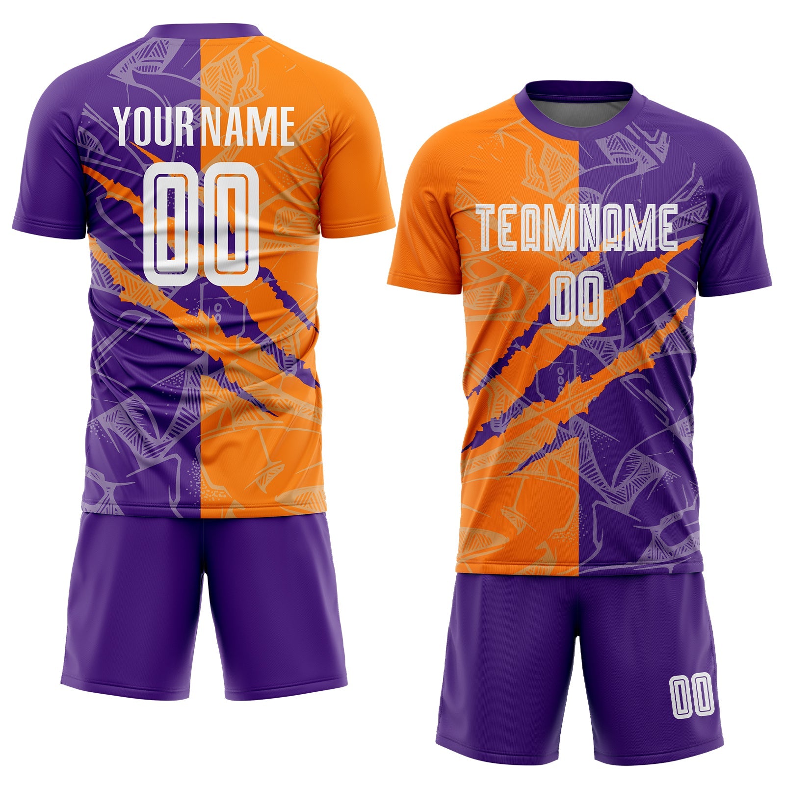 Custom Graffiti Pattern Bay Orange-Purple Scratch Sublimation Soccer Uniform Jersey view 2