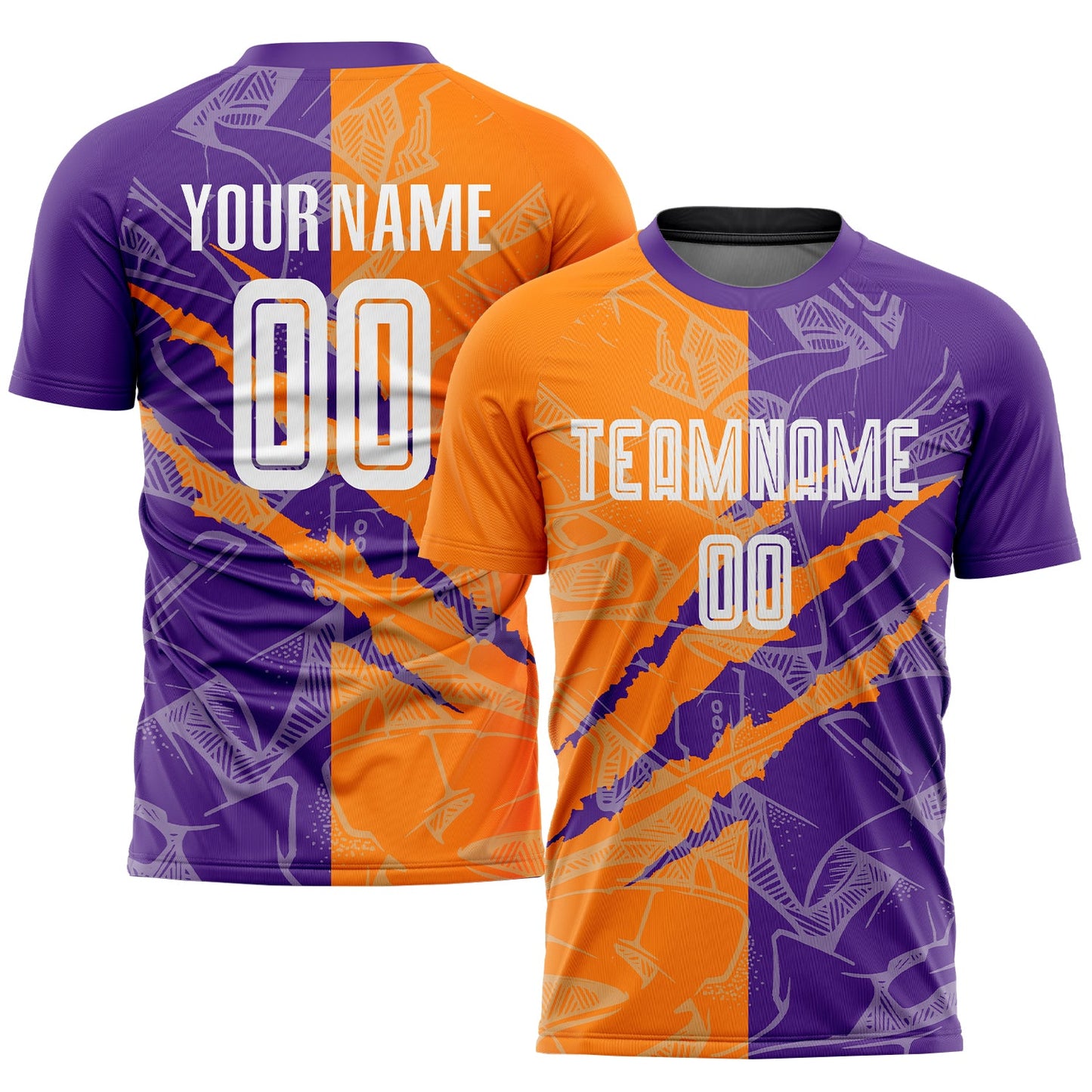 Custom Graffiti Pattern Bay Orange-Purple Scratch Sublimation Soccer Uniform Jersey - Main View