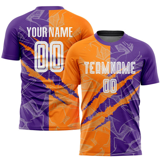 Custom Graffiti Pattern Bay Orange-Purple Scratch Sublimation Soccer Uniform Jersey - Main View