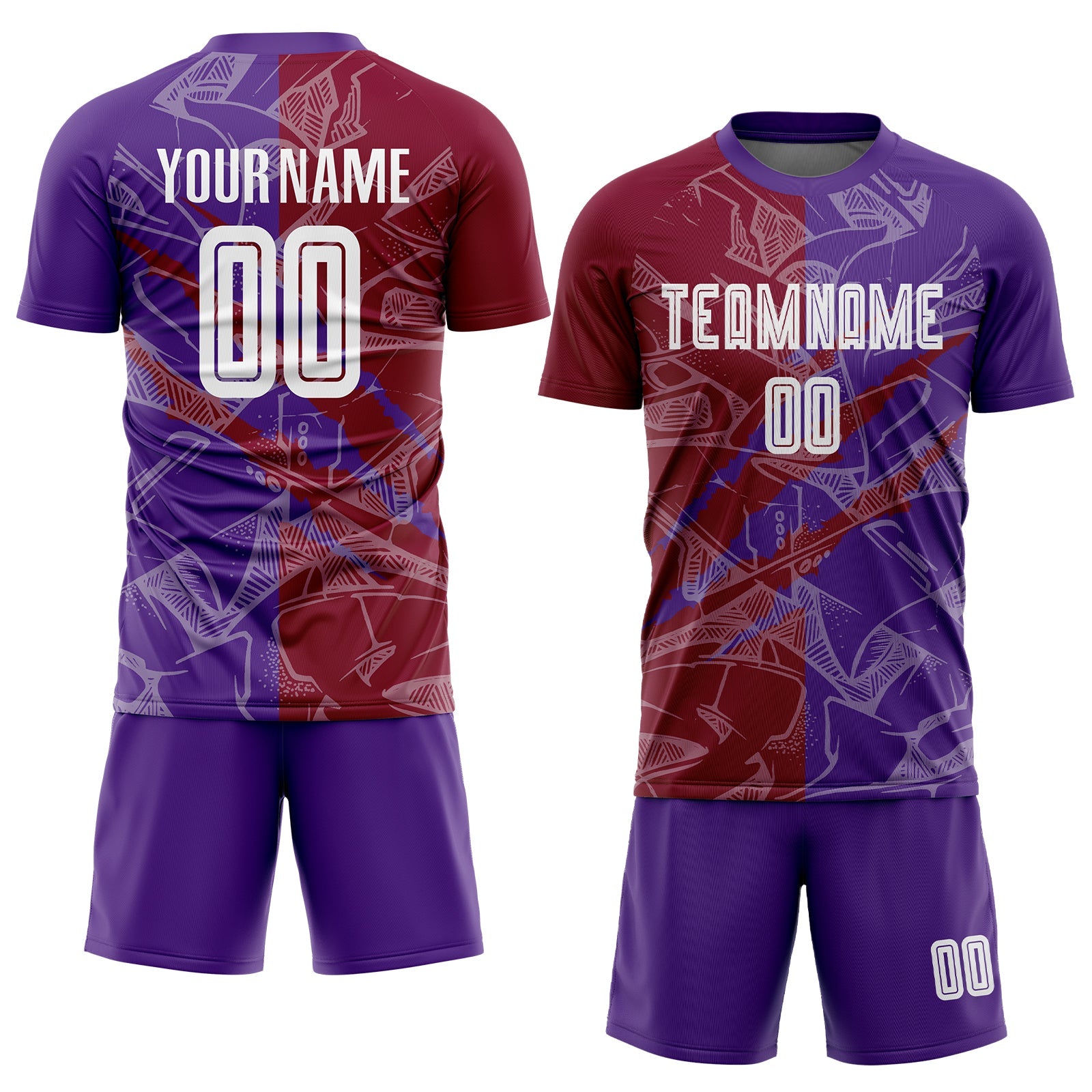 Custom Graffiti Pattern Maroon-Purple Scratch Sublimation Soccer Uniform Jersey view 2