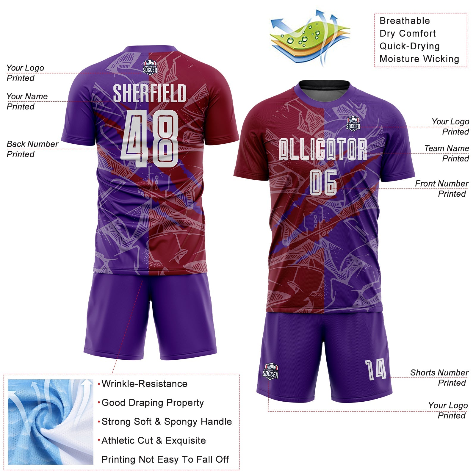 Custom Graffiti Pattern Maroon-Purple Scratch Sublimation Soccer Uniform Jersey view 4