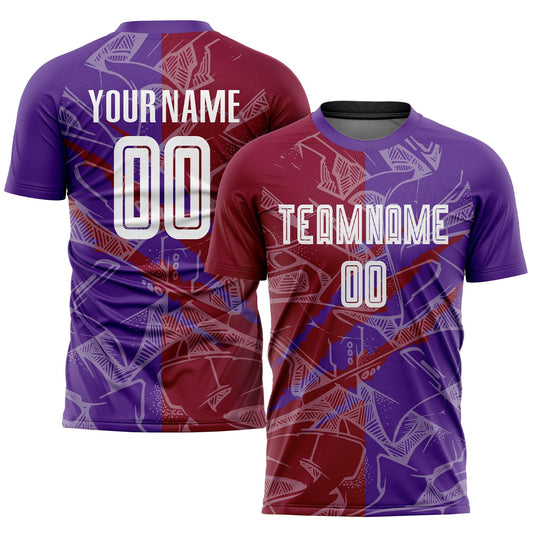 Custom Graffiti Pattern Maroon-Purple Scratch Sublimation Soccer Uniform Jersey - Main View