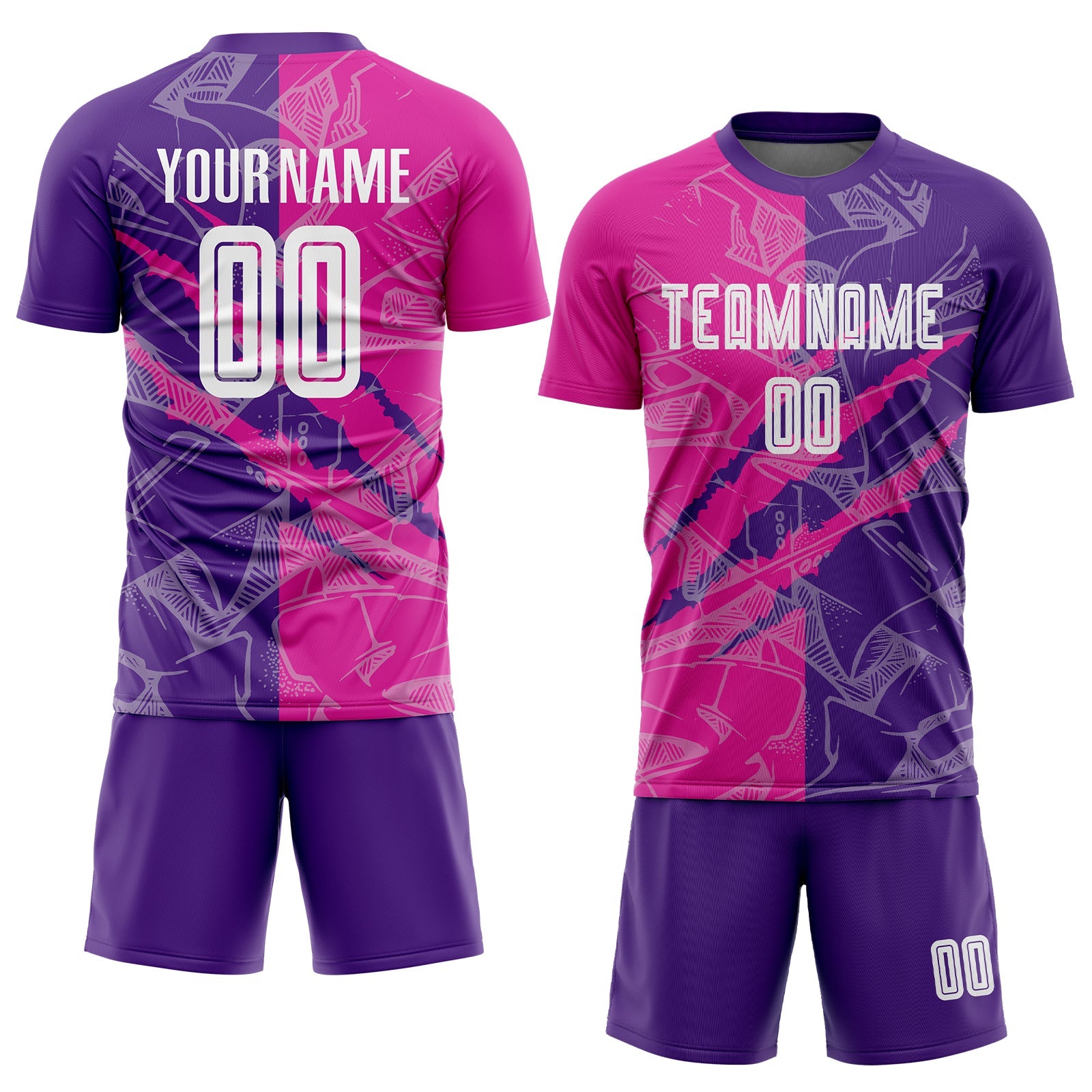 Custom Graffiti Pattern Deep Pink-Purple Scratch Sublimation Soccer Uniform Jersey view 2