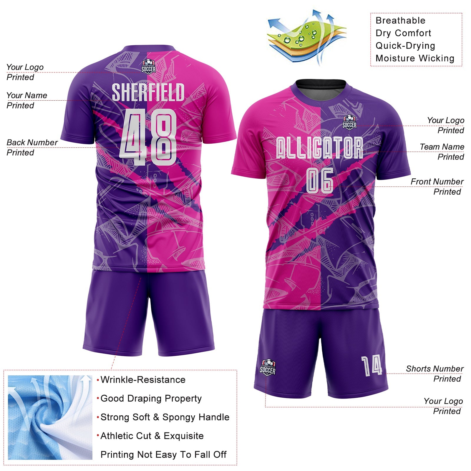 Custom Graffiti Pattern Deep Pink-Purple Scratch Sublimation Soccer Uniform Jersey view 4