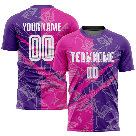 Custom Graffiti Pattern Deep Pink-Purple Scratch Sublimation Soccer Uniform Jersey - Main View