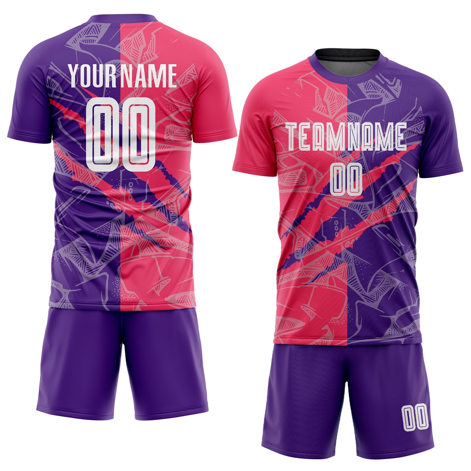 Custom Graffiti Pattern Neon Pink-Purple Scratch Sublimation Soccer Uniform Jersey view 2