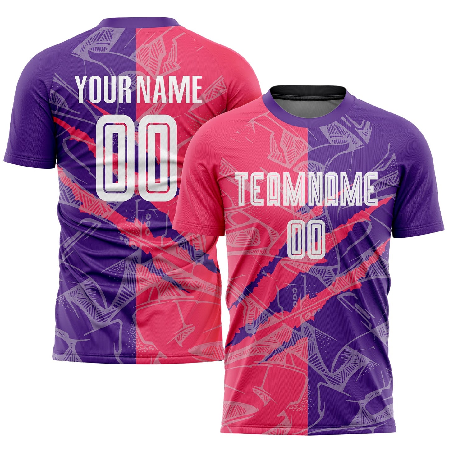 Custom Graffiti Pattern Neon Pink-Purple Scratch Sublimation Soccer Uniform Jersey - Main View