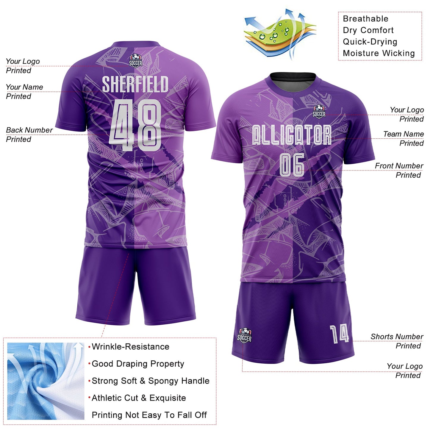 Custom Graffiti Pattern Medium Purple-Purple Scratch Sublimation Soccer Uniform Jersey view 4