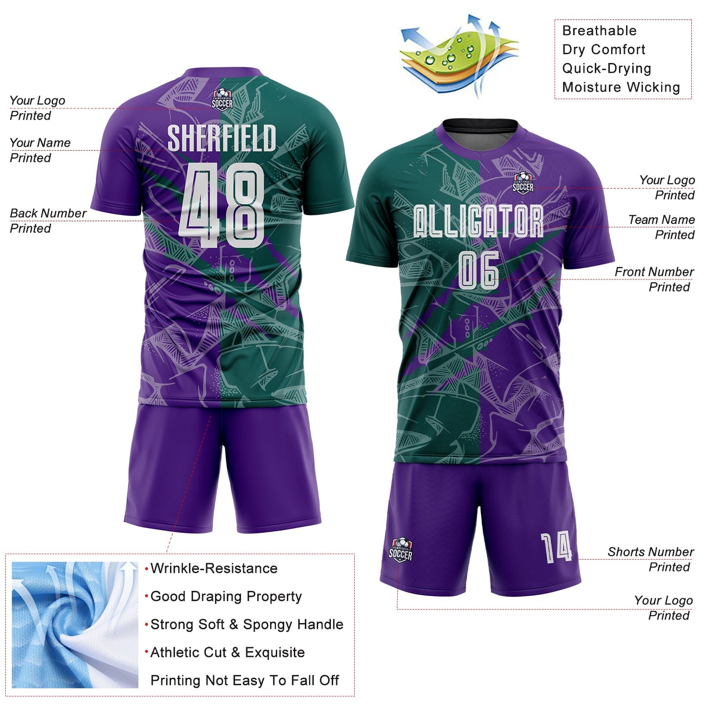Custom Graffiti Pattern Midnight Green-Purple Scratch Sublimation Soccer Uniform Jersey view 4