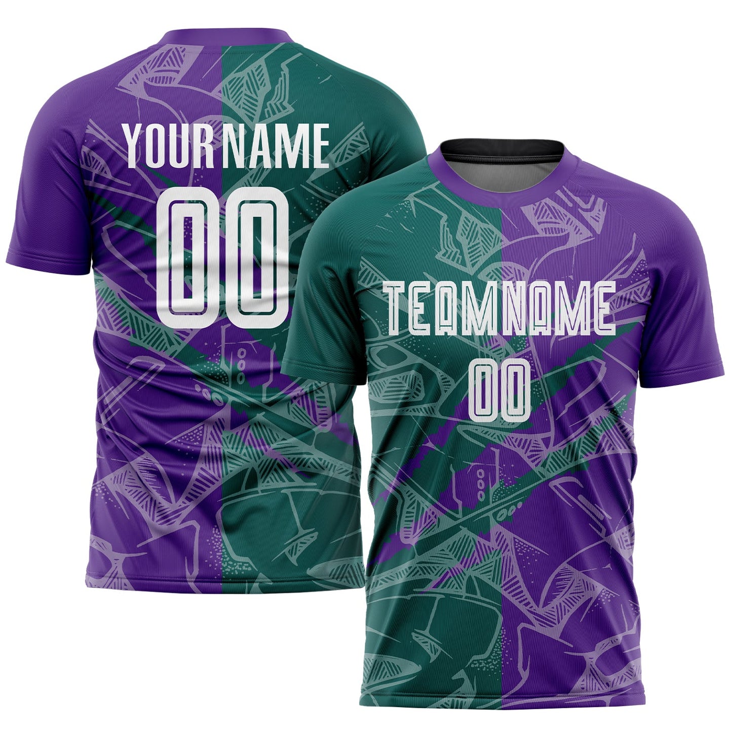 Custom Graffiti Pattern Midnight Green-Purple Scratch Sublimation Soccer Uniform Jersey - Main View