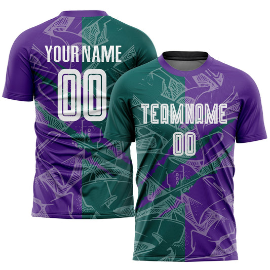 Custom Graffiti Pattern Midnight Green-Purple Scratch Sublimation Soccer Uniform Jersey - Main View