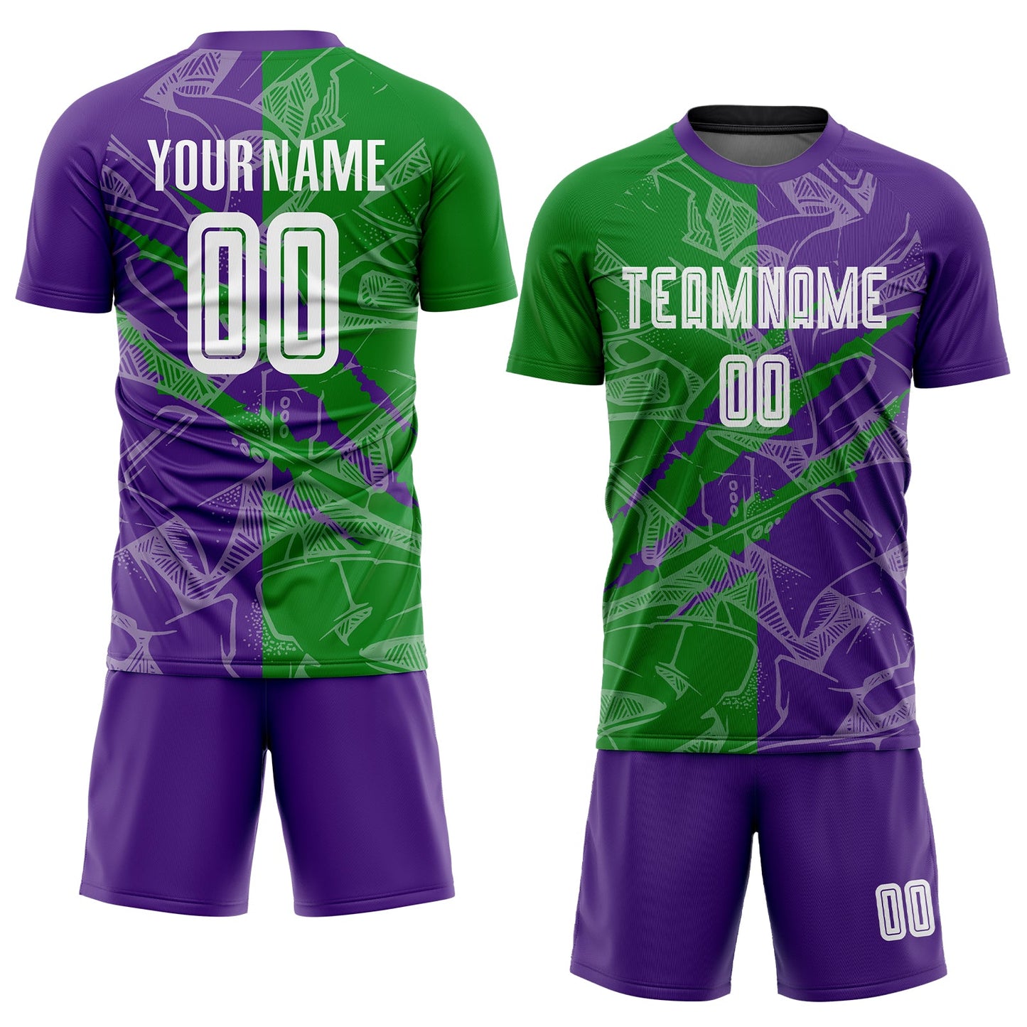Custom Graffiti Pattern Grass Green-Purple Scratch Sublimation Soccer Uniform Jersey view 2