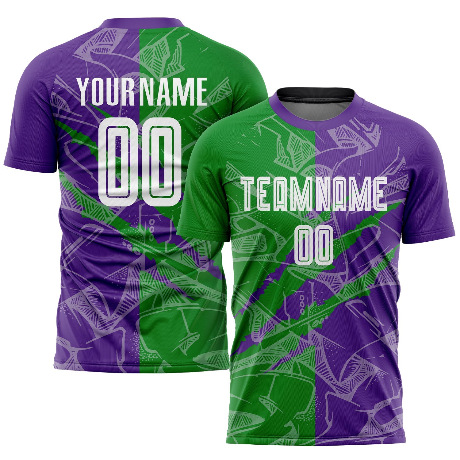 Custom Graffiti Pattern Grass Green-Purple Scratch Sublimation Soccer Uniform Jersey - Main View