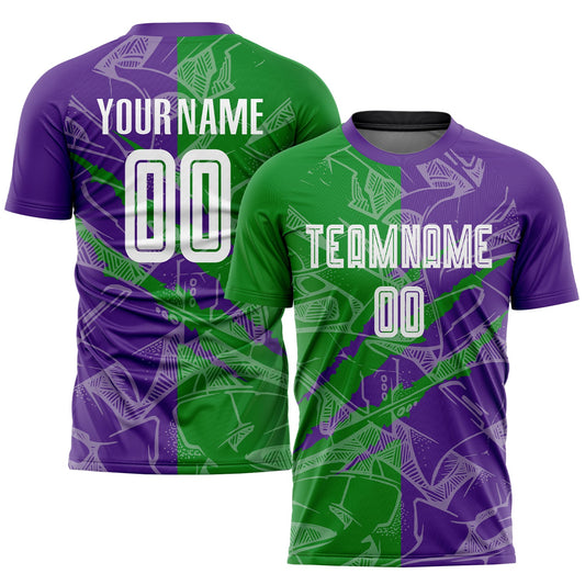 Custom Graffiti Pattern Grass Green-Purple Scratch Sublimation Soccer Uniform Jersey - Main View