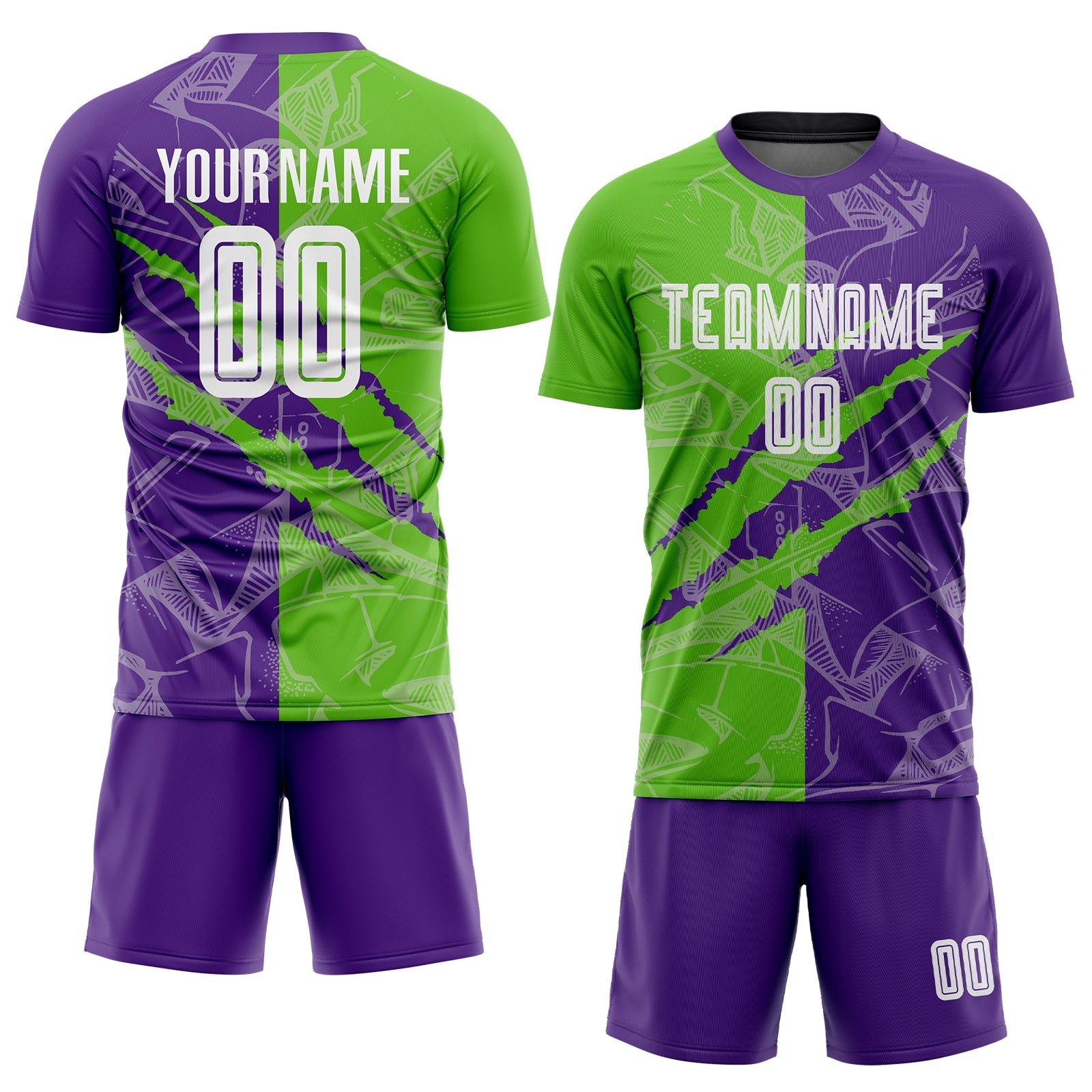 Custom Graffiti Pattern Aurora Green-Purple Scratch Sublimation Soccer Uniform Jersey view 2