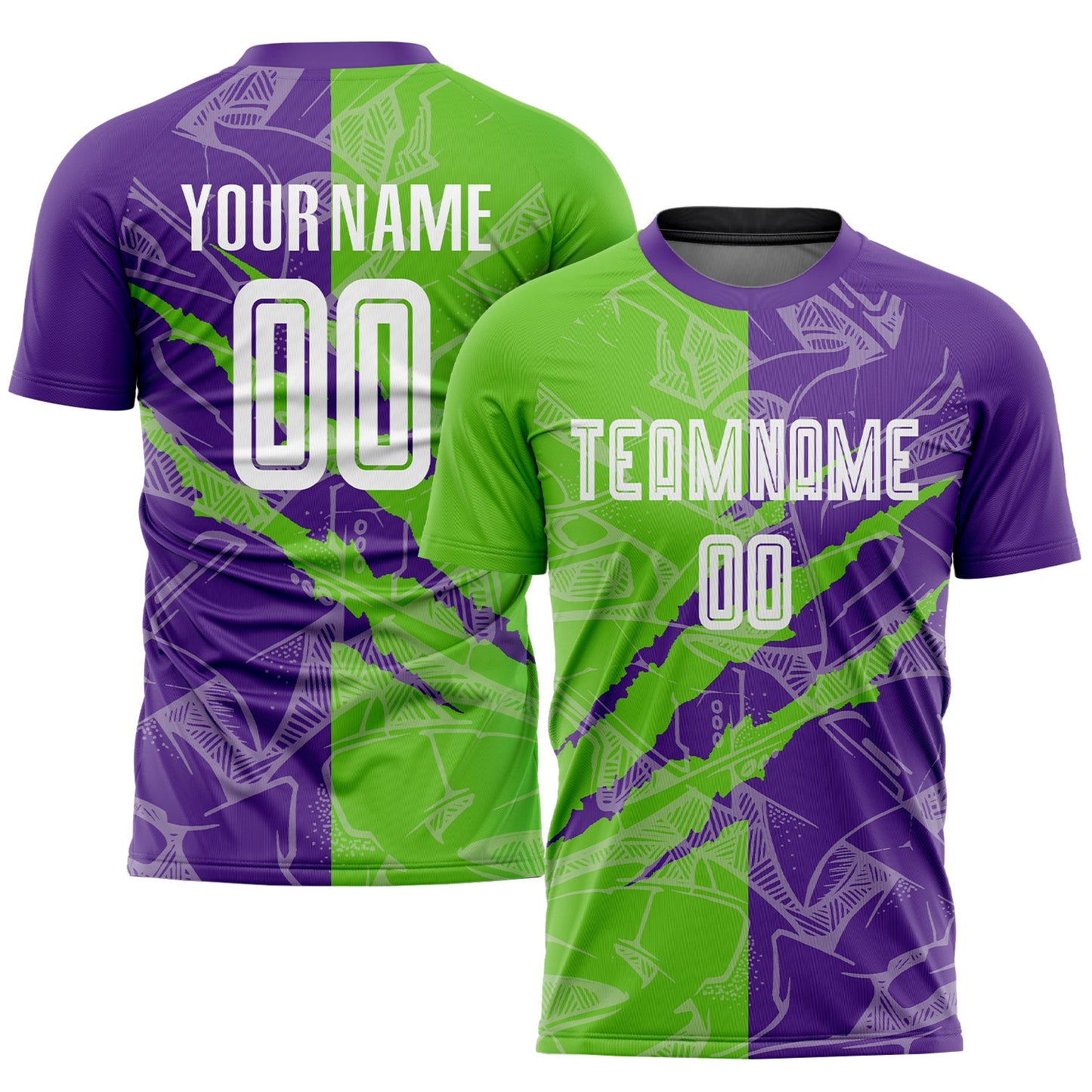 Custom Graffiti Pattern Aurora Green-Purple Scratch Sublimation Soccer Uniform Jersey - Main View