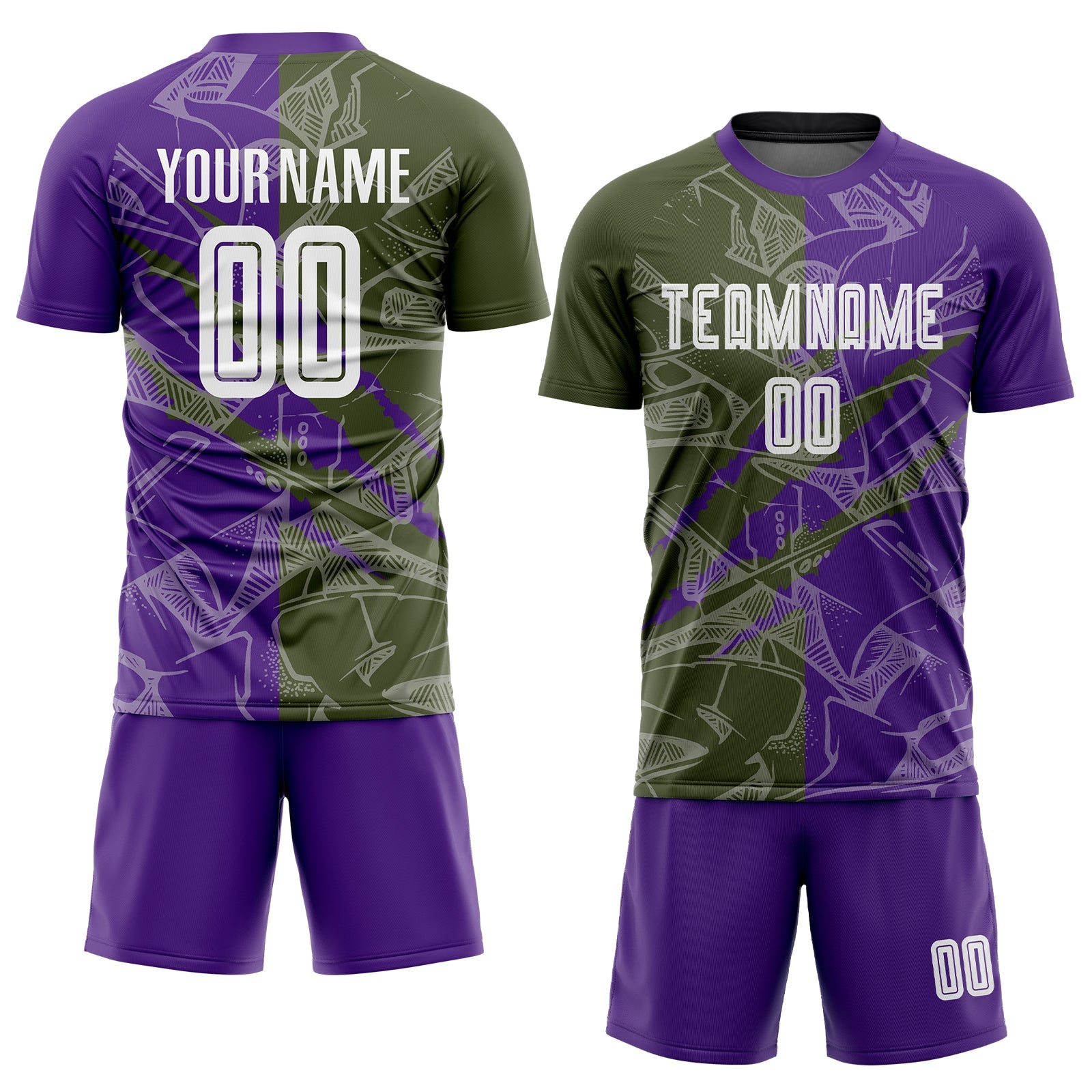 Custom Graffiti Pattern Olive-Purple Scratch Sublimation Soccer Uniform Jersey view 2