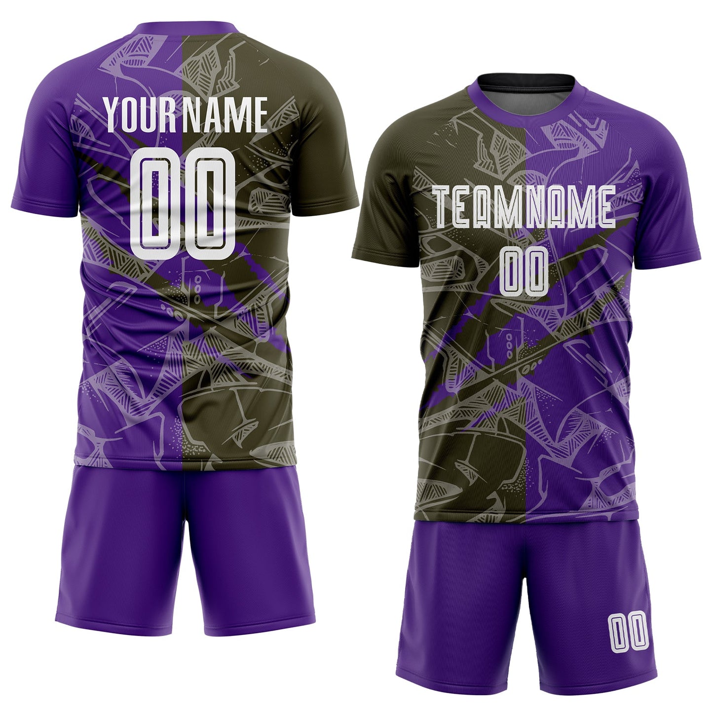 Custom Graffiti Pattern Olive-Purple Scratch Sublimation Soccer Uniform Jersey view 2