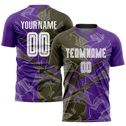 Custom Graffiti Pattern Olive-Purple Scratch Sublimation Soccer Uniform Jersey - Main View