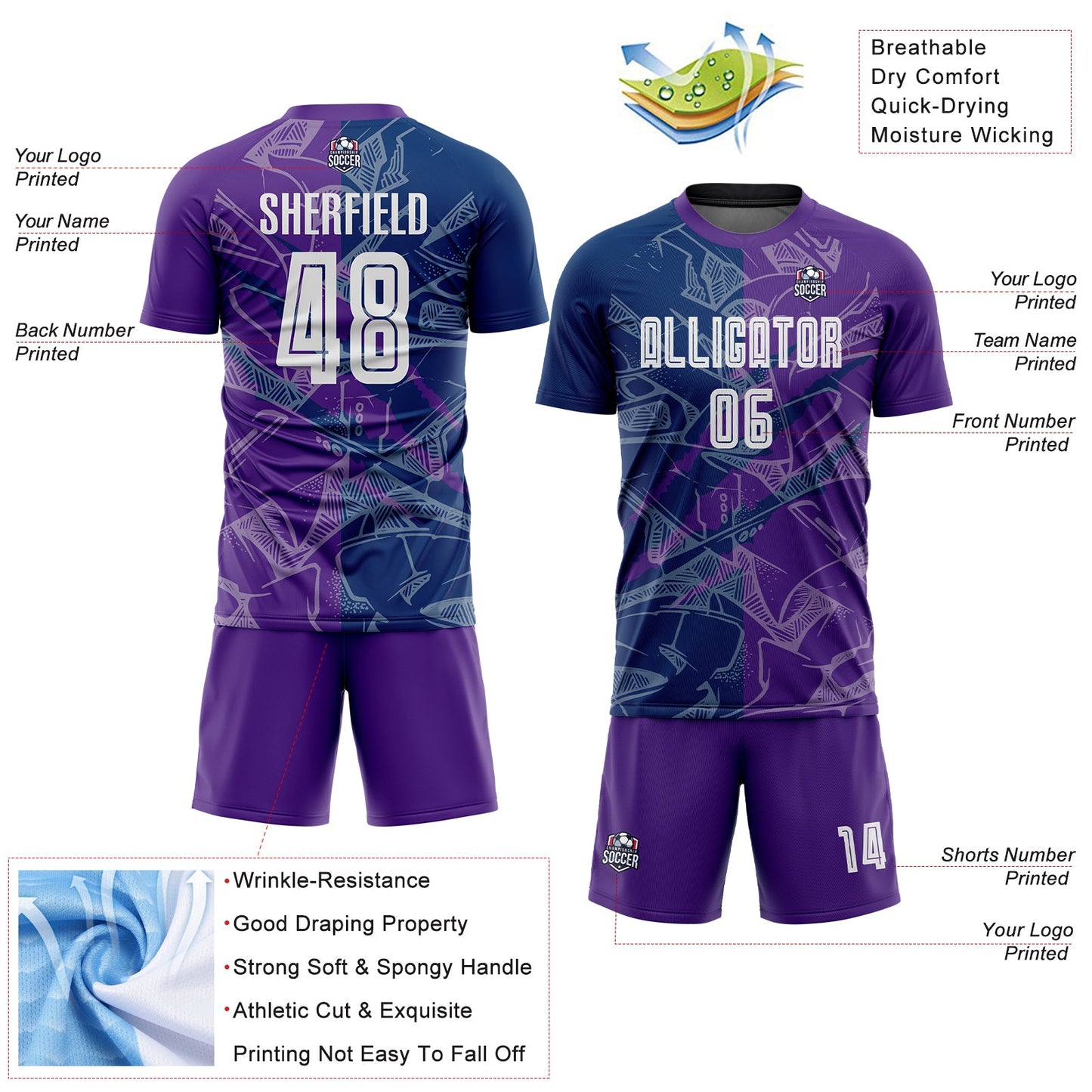 Custom Graffiti Pattern US Navy Blue-Purple Scratch Sublimation Soccer Uniform Jersey view 4