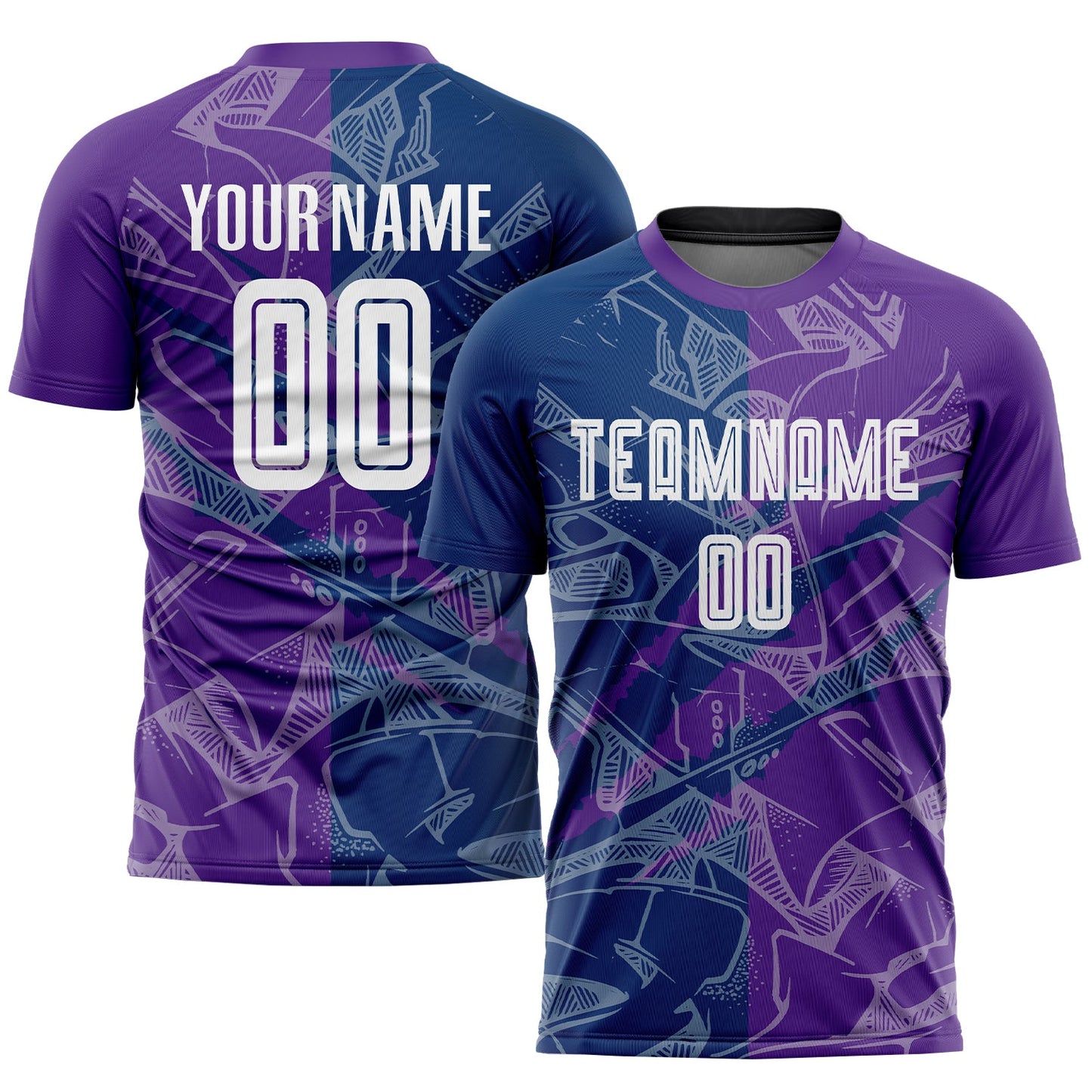 Custom Graffiti Pattern US Navy Blue-Purple Scratch Sublimation Soccer Uniform Jersey - Main View