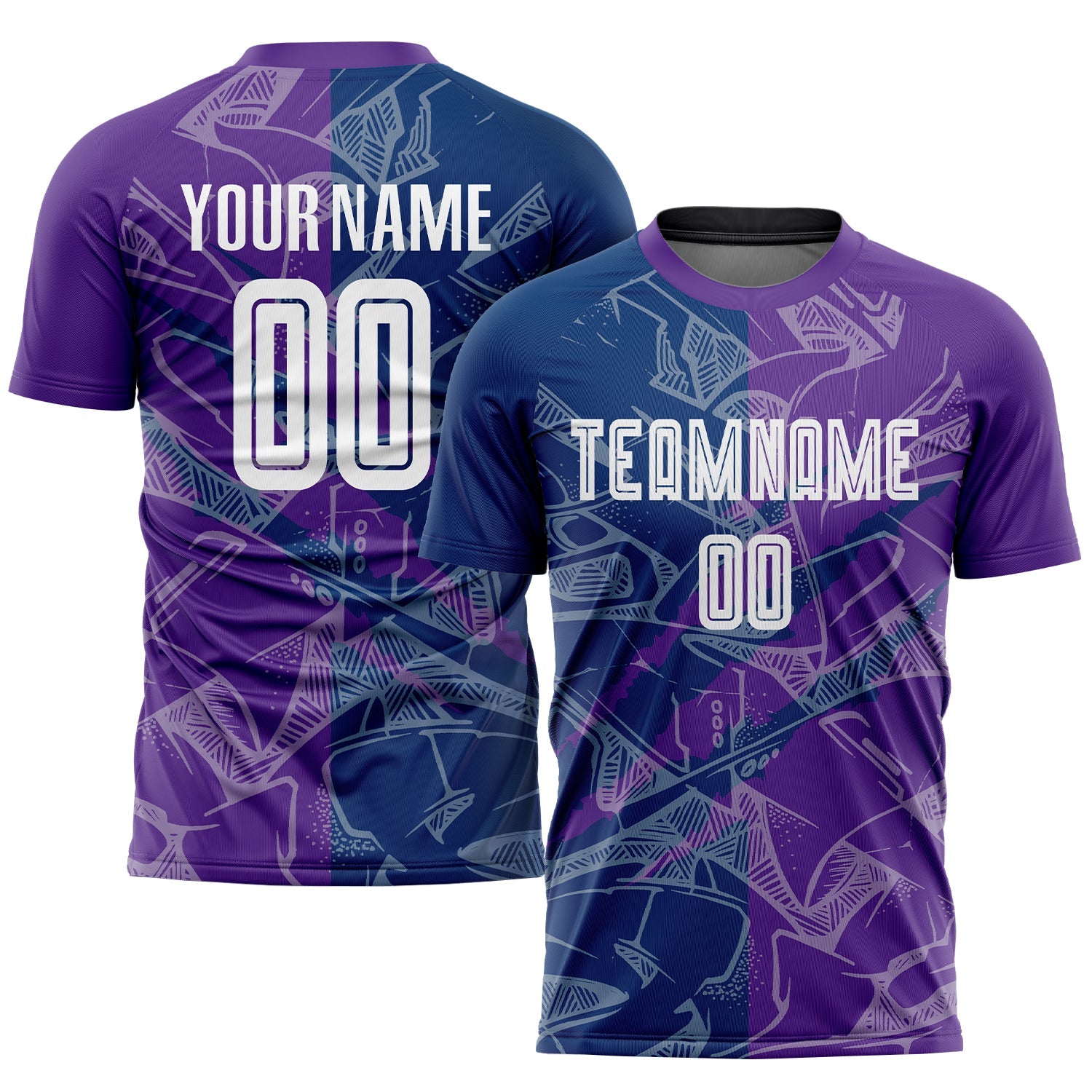 Custom Graffiti Pattern US Navy Blue-Purple Scratch Sublimation Soccer Uniform Jersey - Main View