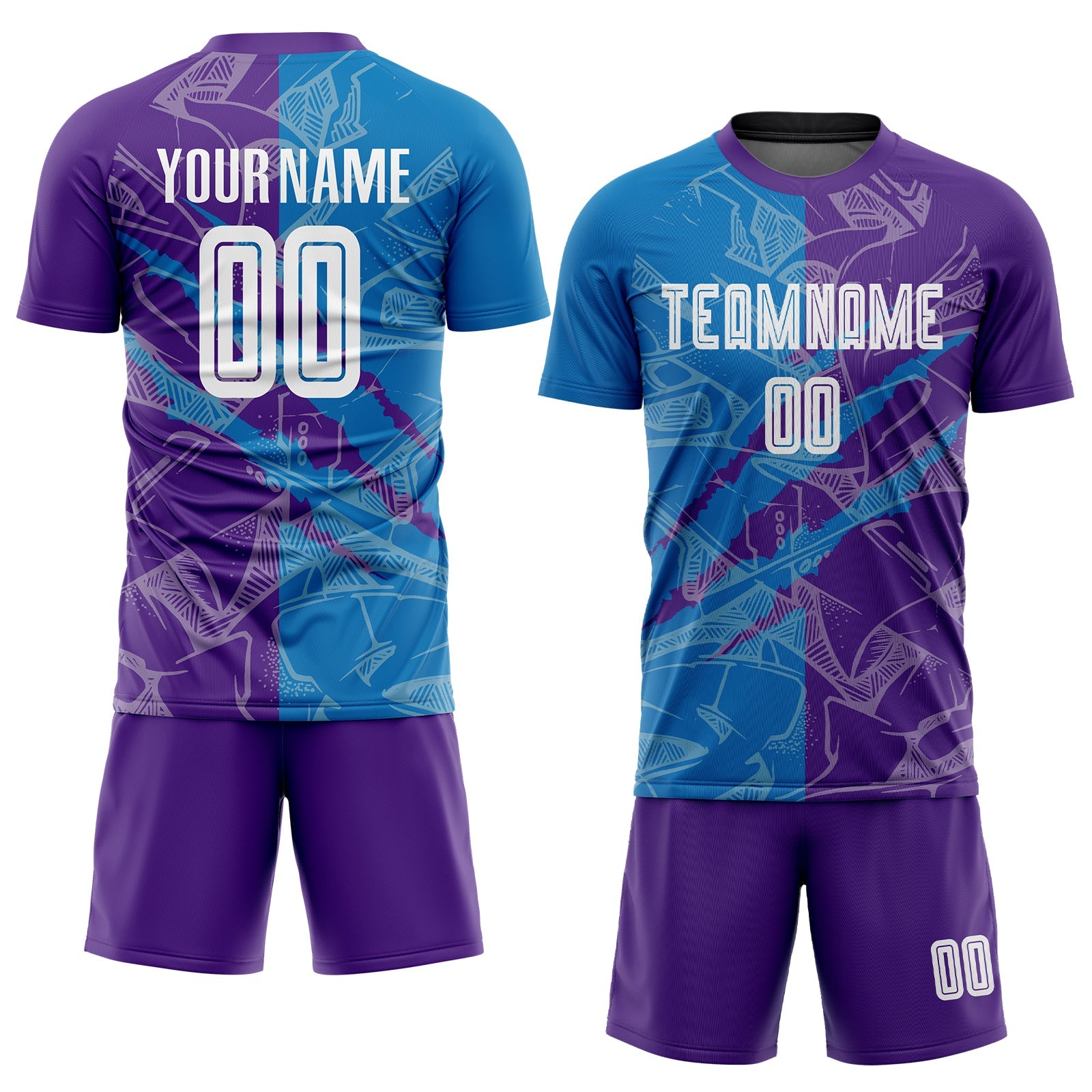 Custom Graffiti Pattern Blue-Purple Scratch Sublimation Soccer Uniform Jersey view 2