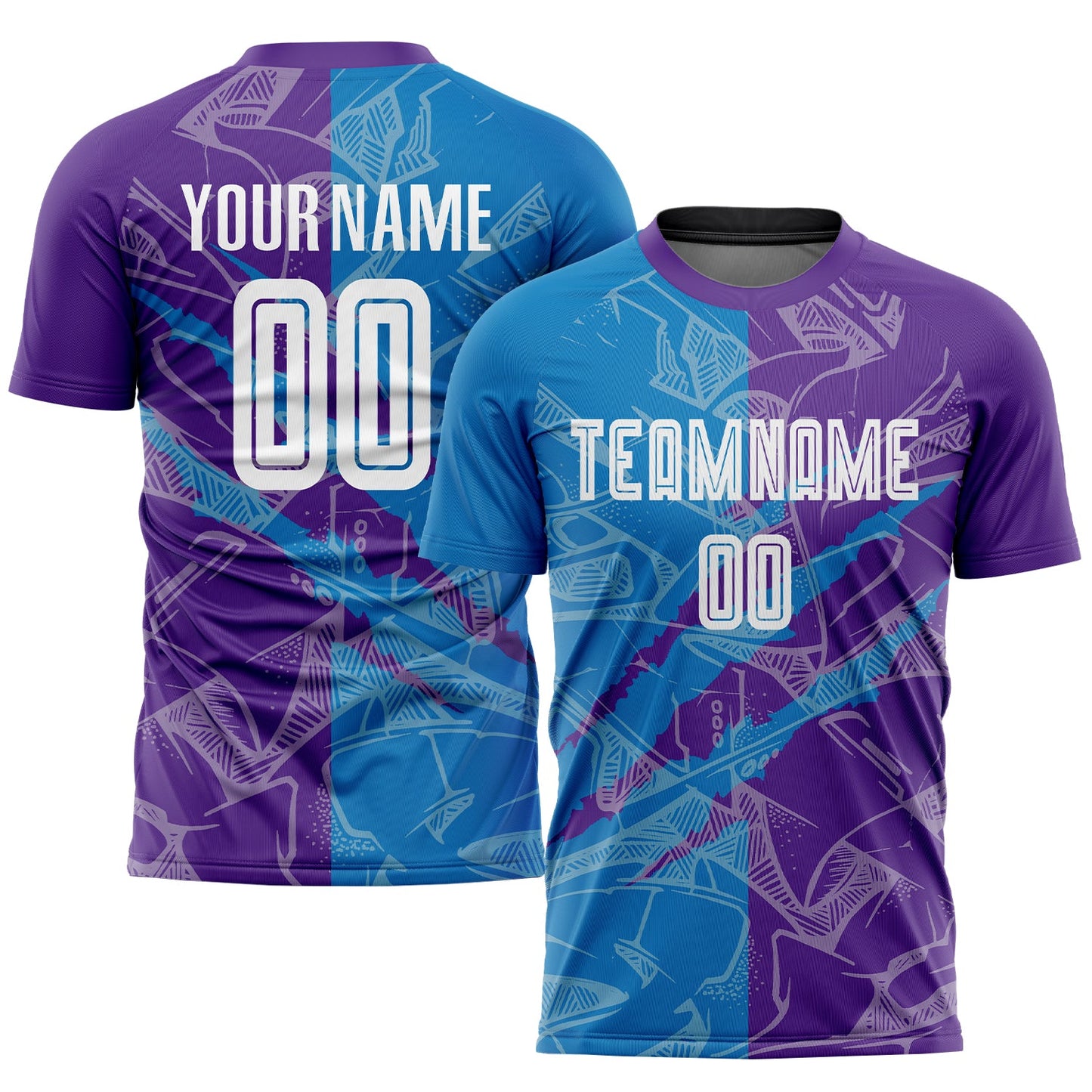 Custom Graffiti Pattern Blue-Purple Scratch Sublimation Soccer Uniform Jersey - Main View
