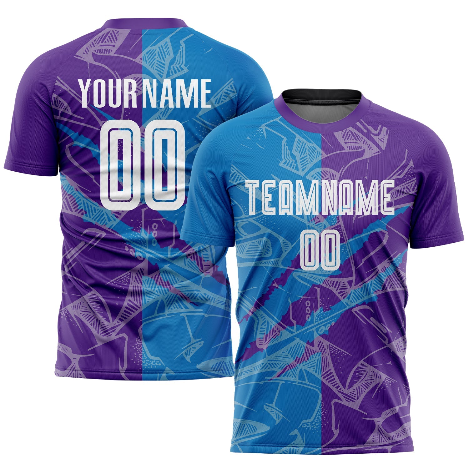 Custom Graffiti Pattern Blue-Purple Scratch Sublimation Soccer Uniform Jersey - Main View