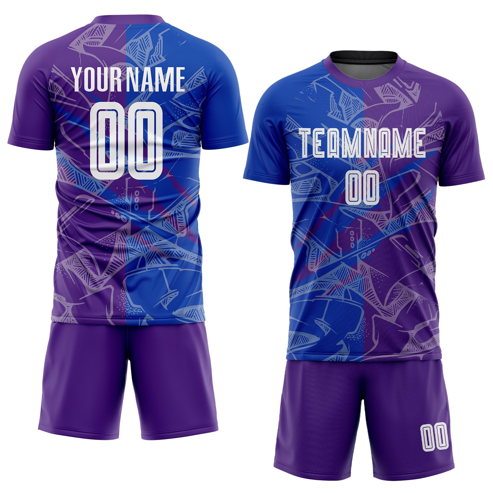 Custom Graffiti Pattern Thunder Blue-Purple Scratch Sublimation Soccer Uniform Jersey view 2